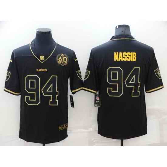 Men Las Vegas Raiders #94 Carl Nassib Black Gold With 60th Anniversary Patch Vapor Limited Stitched jersey->las vegas raiders->NFL Jersey