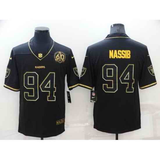 Men Las Vegas Raiders #94 Carl Nassib Black Gold With 60th Anniversary Patch Vapor Limited Stitched jersey