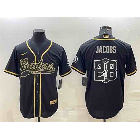 Men Las Vegas Raiders #28 Josh Jacobs Black Gold Team Big Logo With Patch Cool Base Stitched Baseball Jersey->las vegas raiders->NFL Jersey