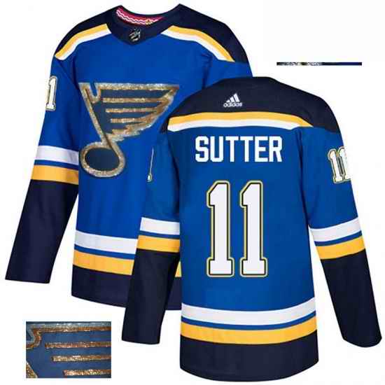 Mens Adidas St Louis Blues #11 Brian Sutter Authentic Royal Blue Fashion Gold NHL Jersey->st.louis blues->NHL Jersey