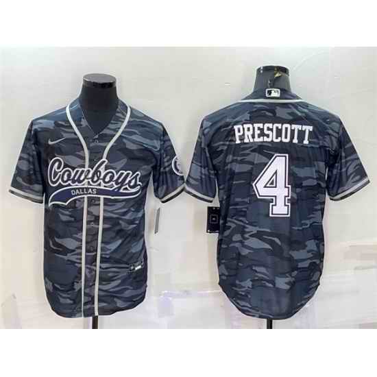 Men Dallas Cowboys #4 Dak Prescott Grey Camo With Patch Cool Base Stitched Baseball Jersey->cincinnati bengals->NFL Jersey