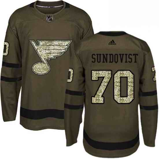 Youth Adidas St Louis Blues #70 Oskar Sundqvist Premier Green Salute to Service NHL Jersey->youth nhl jersey->Youth Jersey