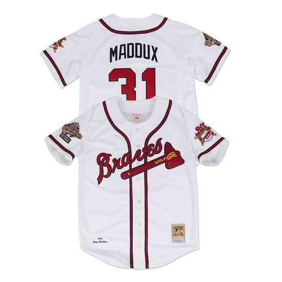 Men Greg Maddux 1995 Atlanta Braves Mitchell & Ness Authentic World Series Jersey->colorado rockies->MLB Jersey