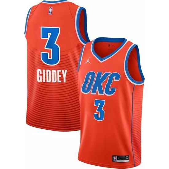 Men Nike Oklahoma City Thunder #3 Josh Giddey Orange Jersey->oklahoma city thunder->NBA Jersey