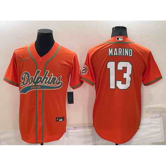 Men Miami Dolphins #13 Dan Marino Orange Cool Base Stitched Baseball Jersey->miami dolphins->NFL Jersey