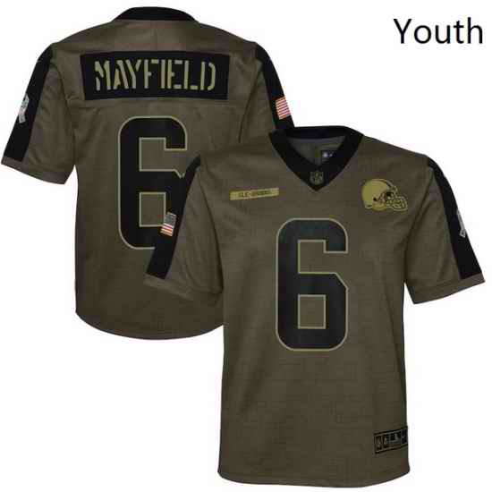 Youth Cleveland Browns Baker Mayfield Nike Olive 2021 Salute To Service Game Jersey->youth nfl jersey->Youth Jersey