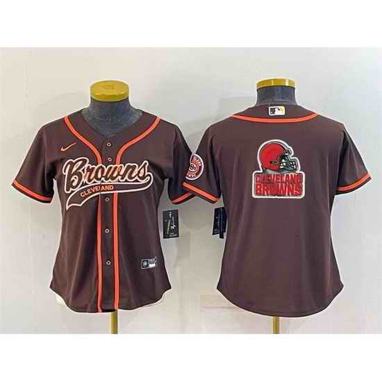 Women Cleveland Browns Brown Team Big Logo With Patch Cool Base Stitched Baseball Jersey->women nfl jersey->Women Jersey