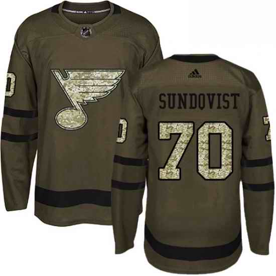 Youth Adidas St Louis Blues #70 Oskar Sundqvist Authentic Green Salute to Service NHL Jersey