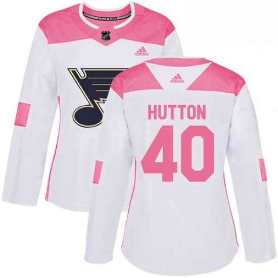 Womens Adidas St Louis Blues #40 Carter Hutton Authentic WhitePink Fashion NHL Jersey->women nhl jersey->Women Jersey