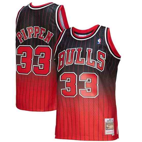Men Chicago Bulls #33 Scottie Pippen Red Balck Mitchell Ness Throwback Stitched Jersey->denver nuggets->NBA Jersey