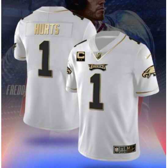 Men Philadelphia Eagles #1 Jalen Hurts White Gold Fashion Stitched Jersey->los angeles rams->NFL Jersey