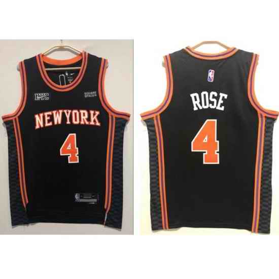Men's New York Knicks Derrick Rose #4 Black Nike Stitched 2021 Basketball City Player Jersey->los angeles lakers->NBA Jersey
