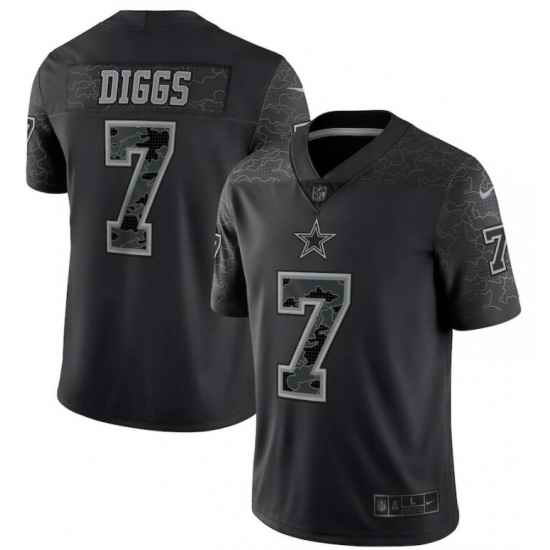 Men's Nike Dallas Cowboys Trevon Diggs #7 Black RFLCTV Limited Jersey->detroit lions->NFL Jersey