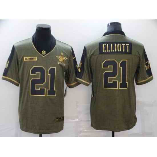 Men's Dallas Cowboys #21 Ezekiel Elliott Nike Gold 2021 Salute To Service Limited Player Jersey->dallas cowboys->NFL Jersey