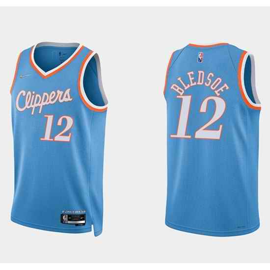 Men Los Angeles Clippers #12 Eric Bledsoe 2021 22 Blue 75th Anniversary City Edition Stitched Basketball Jersey->los angeles clippers->NBA Jersey