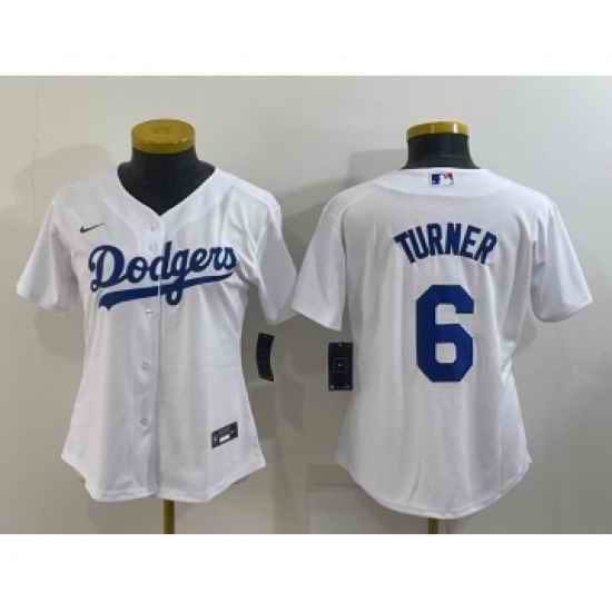 Women's Los Angeles Dodgers #6 Trea Turner White Stitched MLB Cool Base Nike Jersey->women mlb jersey->Women Jersey
