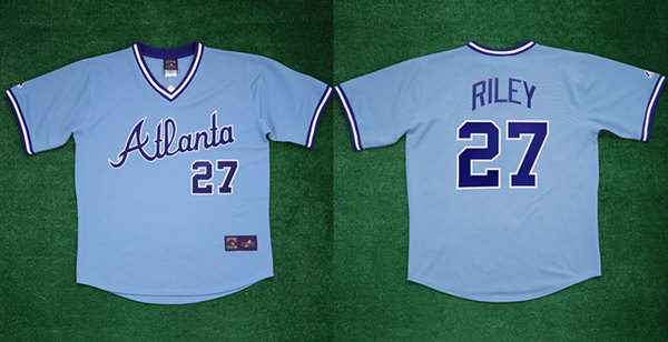 Men's Atlanta Braves #27 Austin Riley 1982 Light Blue Cool Base Stitched Baseball Jersey->atlanta braves->MLB Jersey
