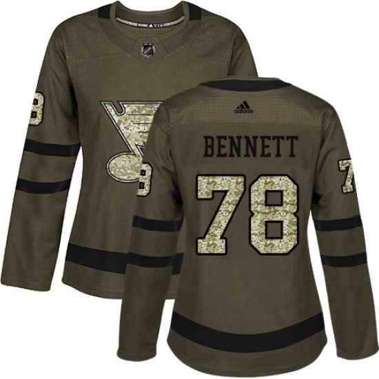 Womens Adidas St Louis Blues #78 Beau Bennett Authentic Green Salute to Service NHL Jersey->women nhl jersey->Women Jersey
