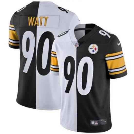 Men Nike Steelers #90 T J Watt Black And White Split Vapor Untouchable Limited Jersey II->new york jets->NFL Jersey