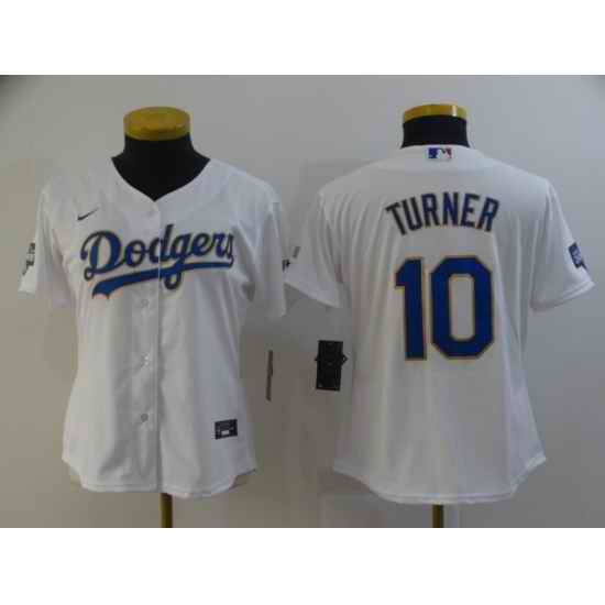 Youth Los Angeles Dodgers Justin Turner #10 Championship Gold Trim White All Stitched Cool Base Jersey->youth mlb jersey->Youth Jersey