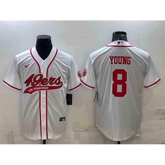 Men San Francisco 49ers #8 Steve Young White With Patch Cool Base Stitched Baseball Jersey->san francisco 49ers->NFL Jersey