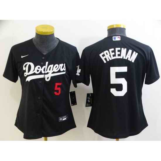 Women Los Angeles Dodgers #5 Freddie Freeman Black Cool Base Stitched Baseball Jersey->women mlb jersey->Women Jersey