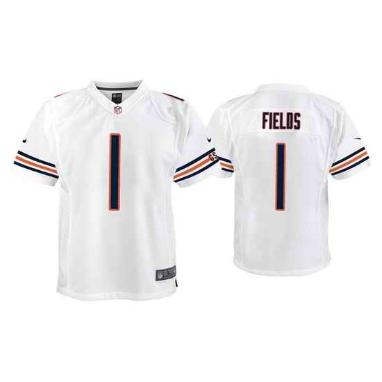 Youth Chicago Bears #1 Justin Fields White Jersey->youth nfl jersey->Youth Jersey