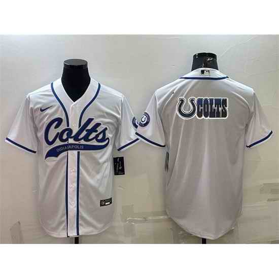 Men Indianapolis Colts White Team Big Logo With Patch Cool Base Stitched Baseball Jersey->kansas city chiefs->NFL Jersey