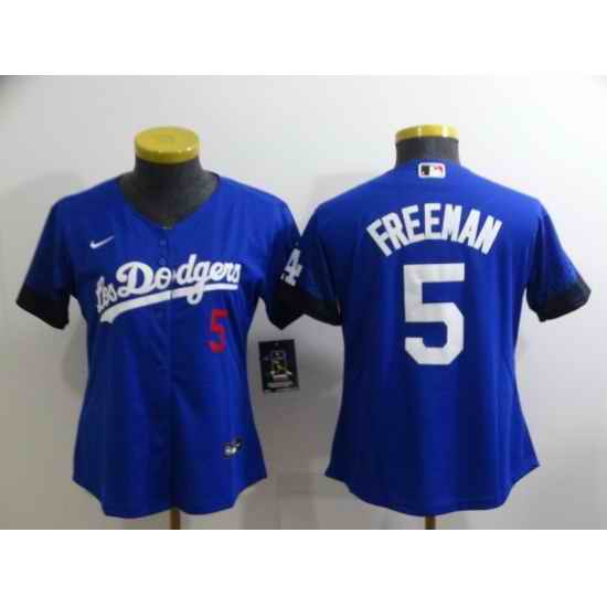 Women's Nike Los Angeles Dodgers #5 Freddie Freeman Blue City Player Jersey->women mlb jersey->Women Jersey