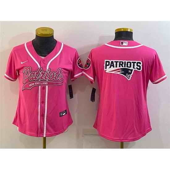 Women New England Patriots Pink Team Big Logo With Patch Cool Base Stitched Baseball Jersey->women nfl jersey->Women Jersey