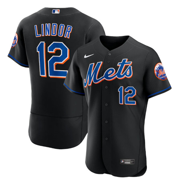 Men's New York Mets #12 Francisco Lindor Black Flex Base Stitched Jersey->new york mets->MLB Jersey