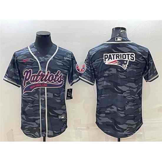 Men New England Patriots Grey Camo Team Big Logo With Patch Cool Base Stitched Baseball Jersey->new orleans saints->NFL Jersey
