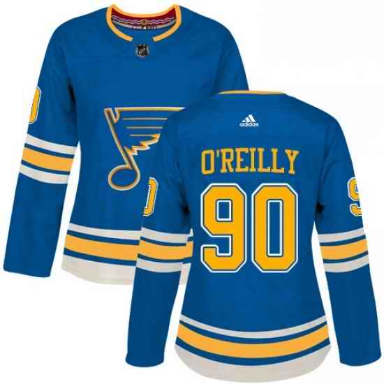 Womens Adidas St Louis Blues #90 Ryan OReilly Premier Navy Blue Alternate NHL Jerse->women nhl jersey->Women Jersey