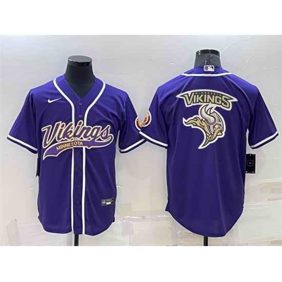 Men Minnesota Vikings Purple Team Big Logo With Patch Cool Base Stitched Baseball Jersey->minnesota vikings->NFL Jersey