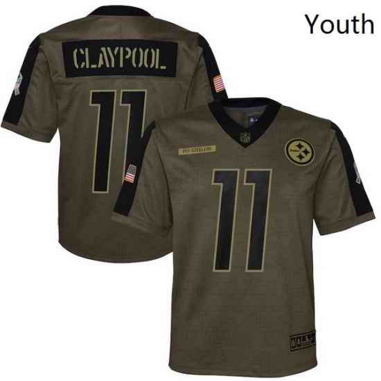 Youth Pittsburgh Steelers Chase Claypool Nike Olive 2021 Salute To Service Game Jersey->youth nfl jersey->Youth Jersey