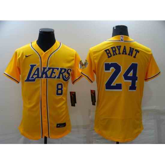Men Nike Los Angeles Lakers #8 Kobe Bryant Yellow Baseball Flex Base Jersey->virginia cavaliers->NCAA Jersey