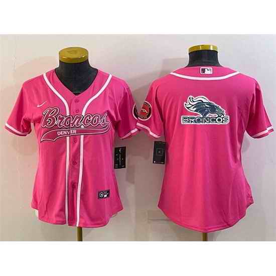 Women Denver Broncos Pink Team Big Logo With Patch Cool Base Stitched Baseball Jersey->women nfl jersey->Women Jersey