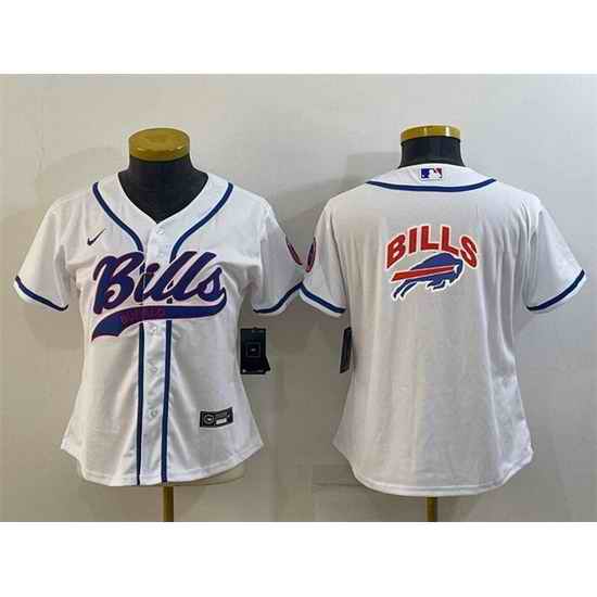 Women Buffalo Bills White Team Big Logo With Patch Cool Base Stitched Baseball Jersey->women nfl jersey->Women Jersey