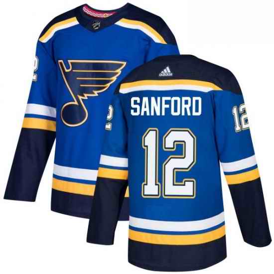 Mens Adidas St Louis Blues #12 Zach Sanford Authentic Royal Blue Home NHL Jersey->st.louis blues->NHL Jersey