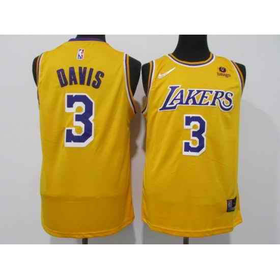 Men's Los Angeles Lakers #3 Anthony Davis Yellow 75th Anniversary Stitched Basketball Jersey->new york knicks->NBA Jersey