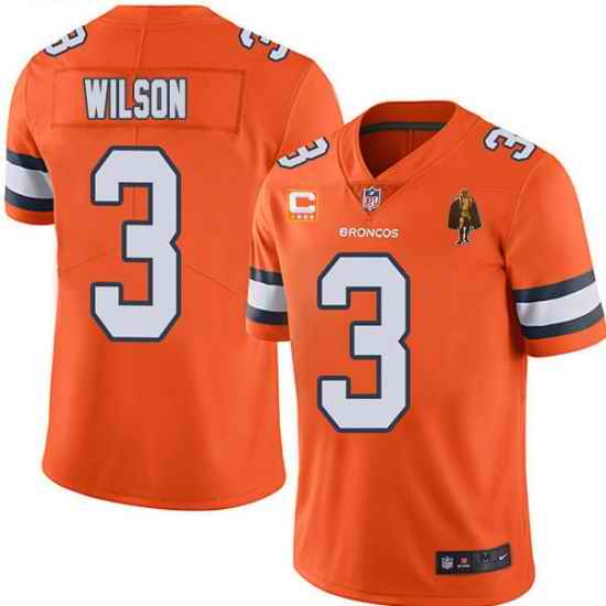 Men Denver Broncos #3 Russell Wilson Orange With C Patch & Walter Payton Patch Limited Stitched Jersey->denver broncos->NFL Jersey