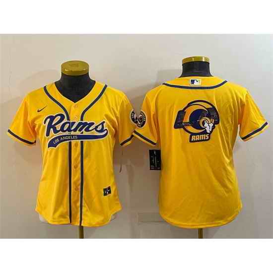 Women Los Angeles Rams Yellow Team Big Logo With Patch Cool Base Stitched Baseball Jersey->women nfl jersey->Women Jersey