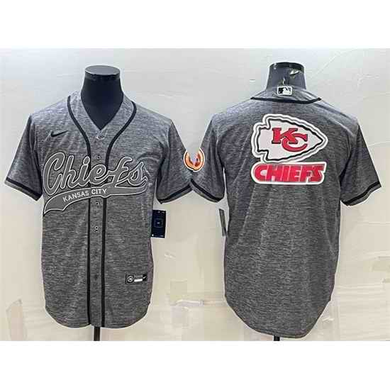 Men Kansas City Chiefs Grey Team Big Logo With Patch Cool Base Stitched Baseball Jersey->los angeles chargers->NFL Jersey