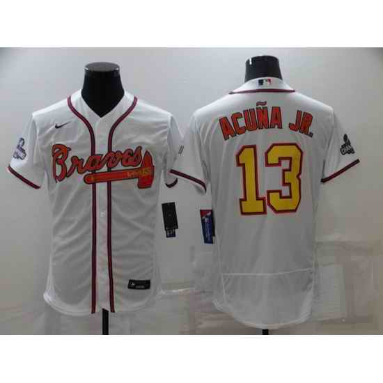 Men's Nike Atlanta Braves #13 Ronald Acuna Jr. White Gold Champions MLB Jersey->customized ncaa jersey->Custom Jersey