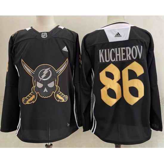 Men's Tampa Bay Lightning #86 Nikita Kucherov Black Pirate Themed Warmup Authentic Jersey->tampa bay lightning->NHL Jersey