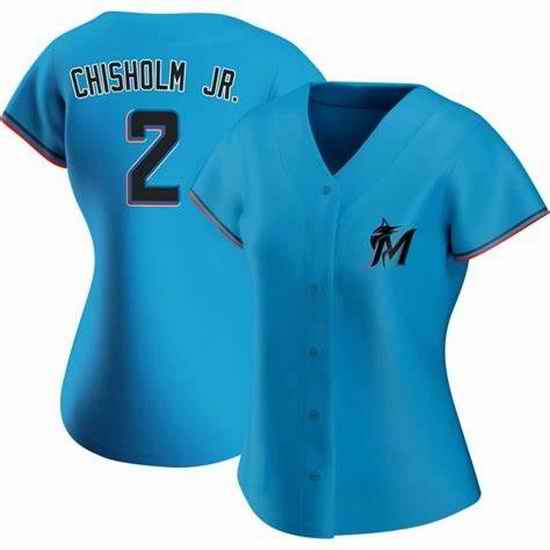 Women Miami Marlins #2 Jazz Chisholm Jr. Blue Cool Base Stitched Jersey->women mlb jersey->Women Jersey
