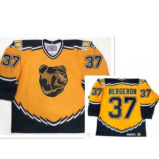 Men's Boston Bruins #37 Patrice Bergeron Yellow 2019 CCM NHL jerseys->minnesota wild->NHL Jersey