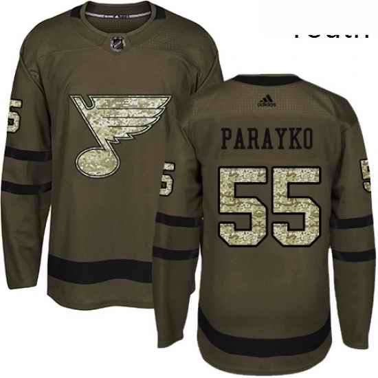 Youth Adidas St Louis Blues #55 Colton Parayko Premier Green Salute to Service NHL Jersey->youth nhl jersey->Youth Jersey