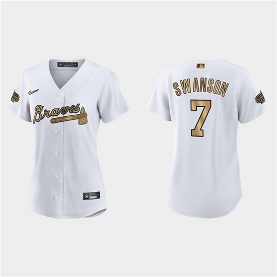 Women Atlanta Braves #7 Dansby Swanson 2022 All Star White Stitched Baseball Jersey->2022 all star->MLB Jersey