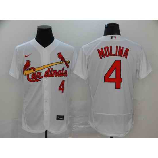 Men's St. Louis Cardinals #4 Yadier Molina White Stitched Flex Base Jersey->st. louis cardinals->MLB Jersey